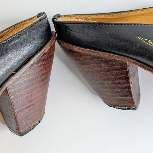 Charlie 1 Horse Shoes Womens 8.5 Black Mules Heels Leather Cowboy Slip On Pointy - Picture 14 of 16